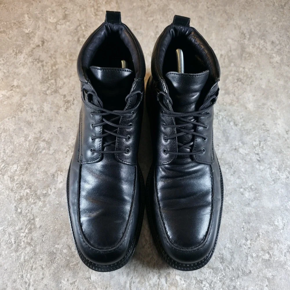 Vintage Florsheim Ankle Boots Chukka Moc Toe Black Leather Mens 12 Made In Italy